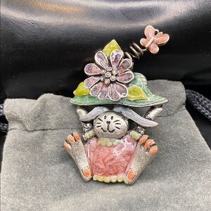 Whimsical Bunny Brooch with Floral Hat